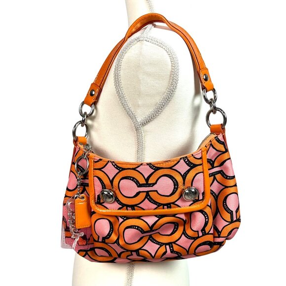 Coach Poppy Groovy Shoulder Bag Pink Orange Signature Pop Art Canvas Keychains - Picture 2 of 14